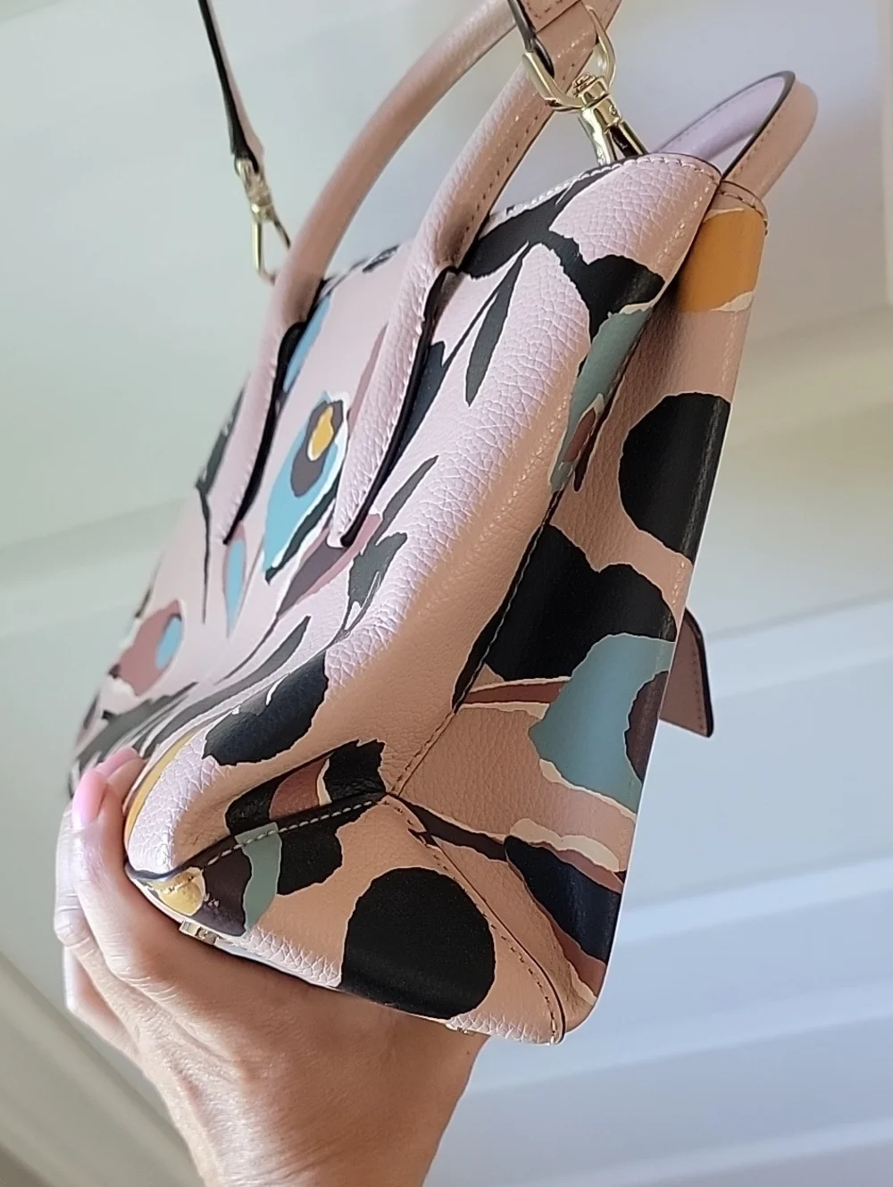 kate spade Pink Floral Leather Satchel with Removable Crossbody Strap